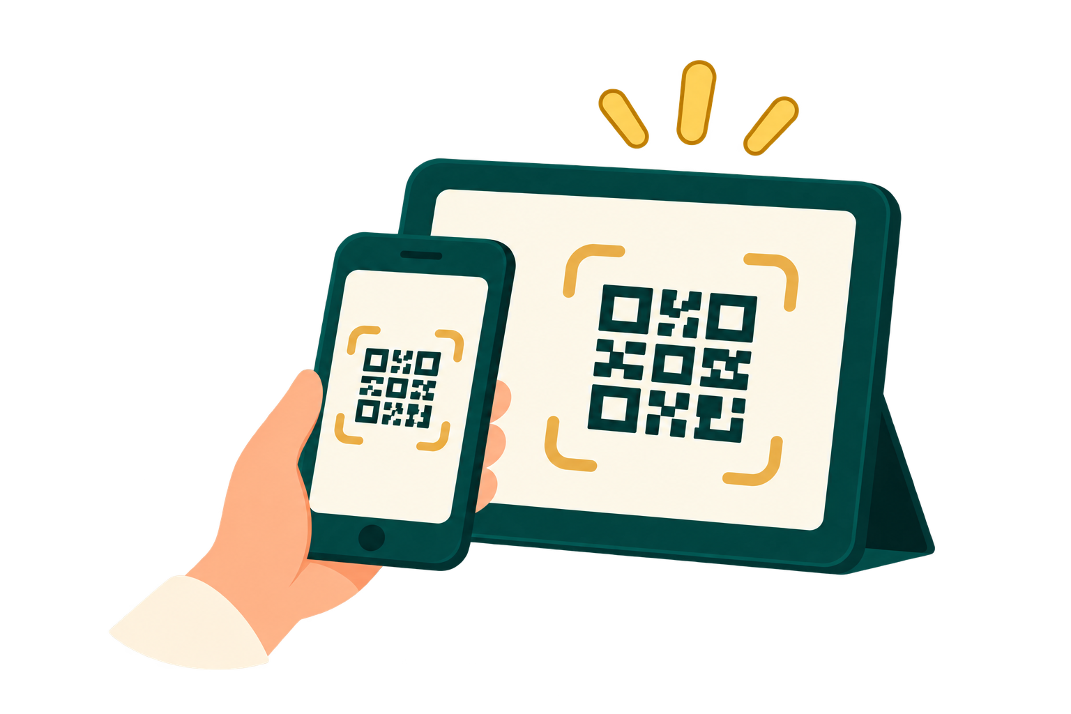 Un móvil enlaza la tableta mediante un código QR